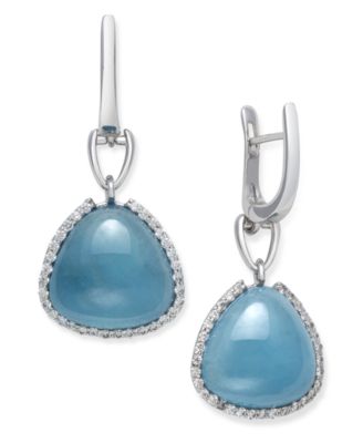 Macy's Milky Aquamarine And Cubic Zirconia Accent Earrings In Sterling ...