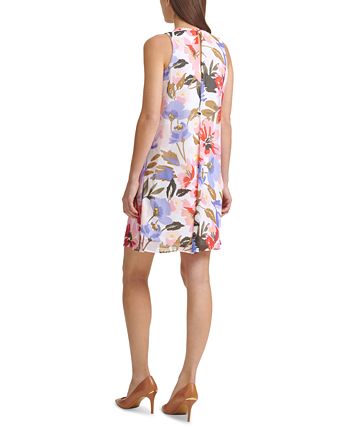 Calvin Klein Floral Print Chiffon Trapeze Dress Macy s