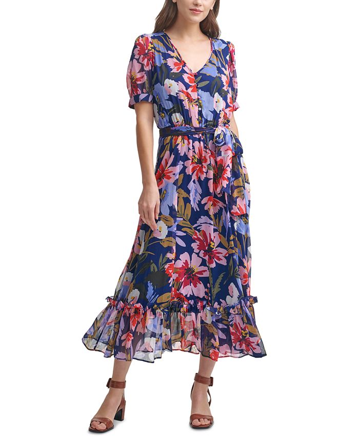 Calvin Klein Chiffon Floral Maxi Dress & Reviews - Dresses - Women 