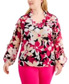 Plus Size Floral-Print Ruffled V-Neck Top