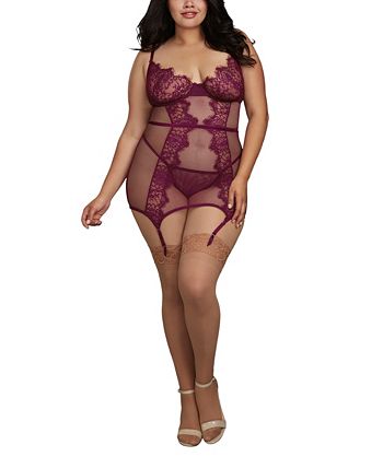 Dreamgirl Plus Size Lace Agate Cropped Bustier & Thong main image 0