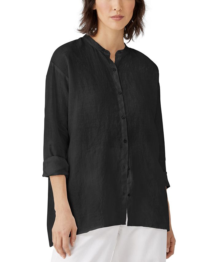 Eileen Fisher Organic Linen Mandarin-Collar Shirt & Reviews - Tops ...