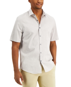 Alfani Men's Short-sleeve Eco-fresh Woven Shirt, Created For Macy's In Dove Grey