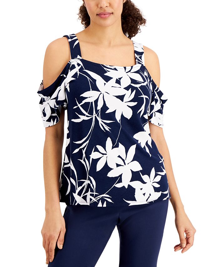Jm Collection Plus 3/4-Sleeve Cold-Shoulder Top, Created for Macy's
