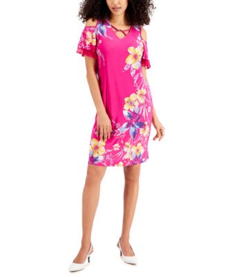 JM Collection Petite Printed Tiered-Sleeve Dress, Created for Macy's ...