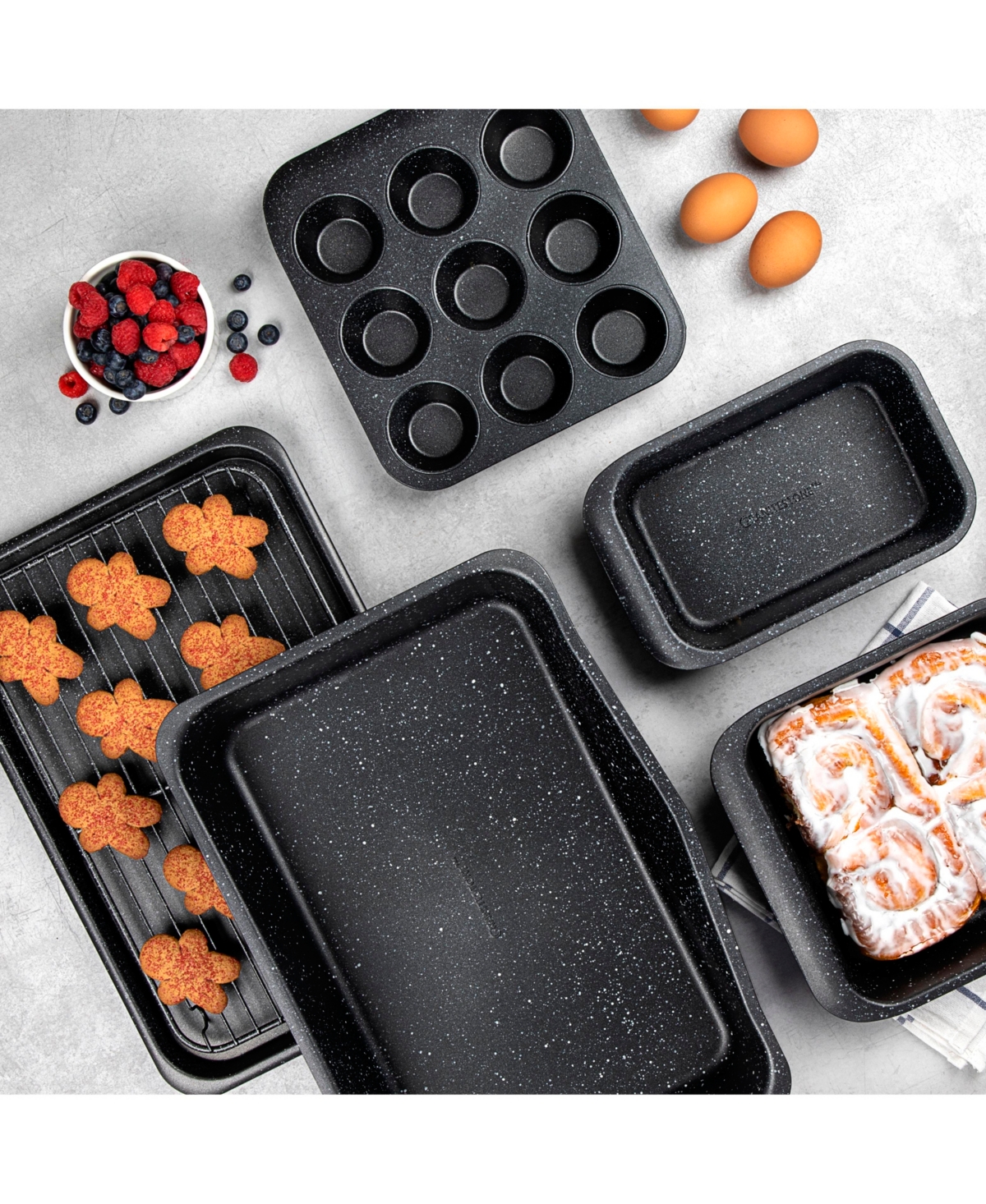 Granite Stone Diamond StackMasater 6-Piece Mineral and Diamond Infused Nonstick Space Saving Stackable Bakeware Set
