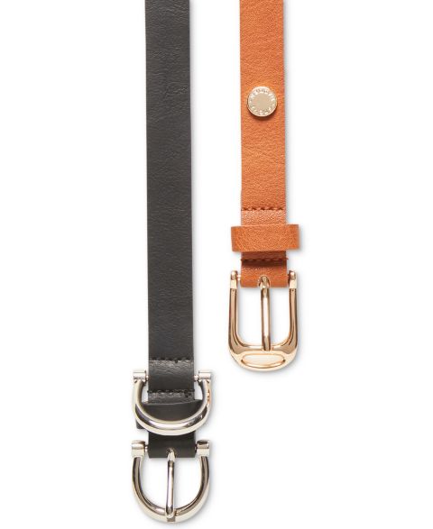 Женские ремни Steve Madden Black & Cognac Faux Leather 2 Piece Belt Set, цвет: Чёрный / Коньячный