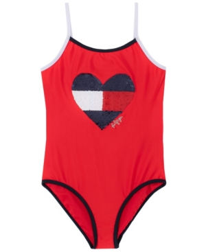 Tommy Hilfiger Big Girls Flip Sequin One Piece Swimsuit