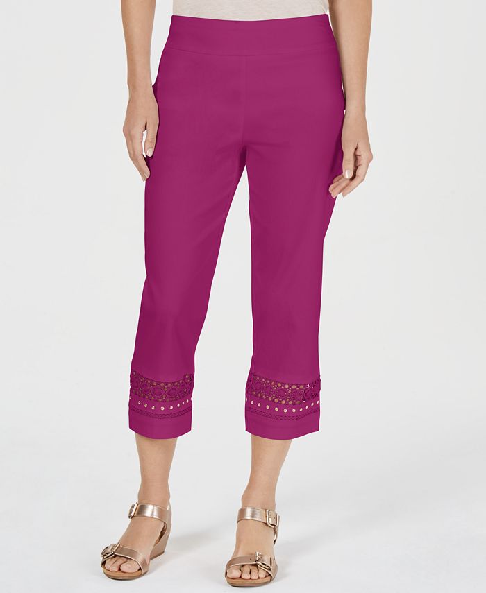 JM Collection Petite CrochetTrim Capri Pants, Created for Macy's