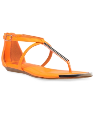 Dv Dolce Vita Labelle T-strap Flat Sandals Women's Shoes In Tangerine Neon