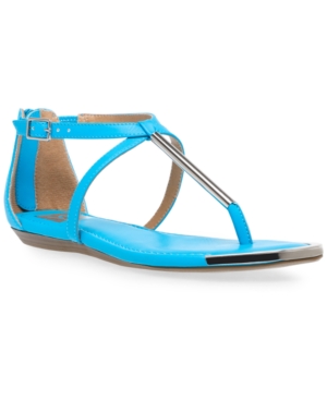 Dv Dolce Vita Labelle T-strap Flat Sandals Women's Shoes In Blue Neon