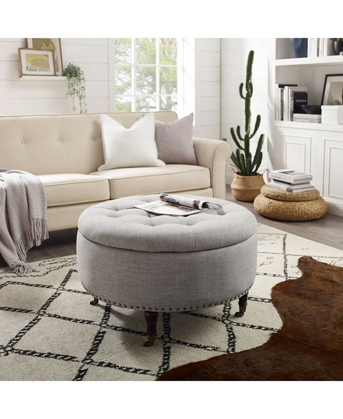 Inspired Home Elizabeth Hidden Storage Round Ottoman - Macy's