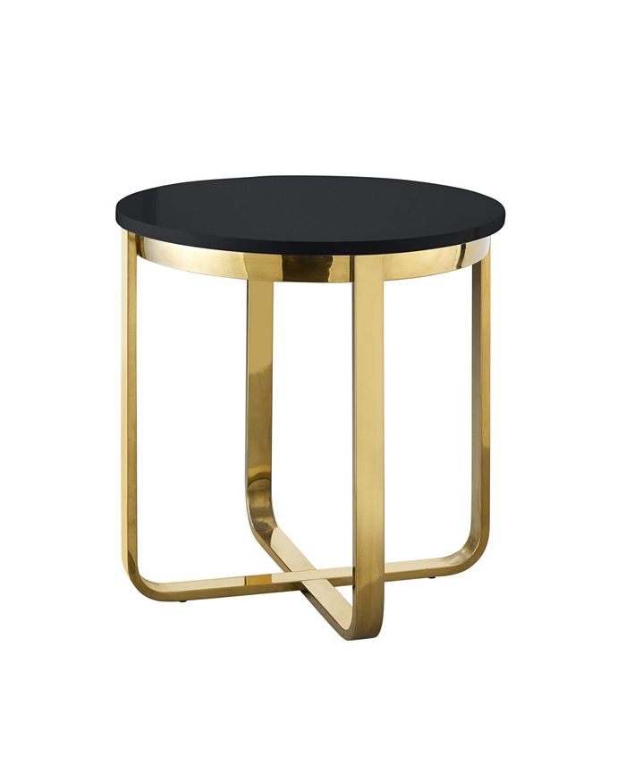 Inspired Home Latrice High Gloss Lacquer Finish Top Round End Table