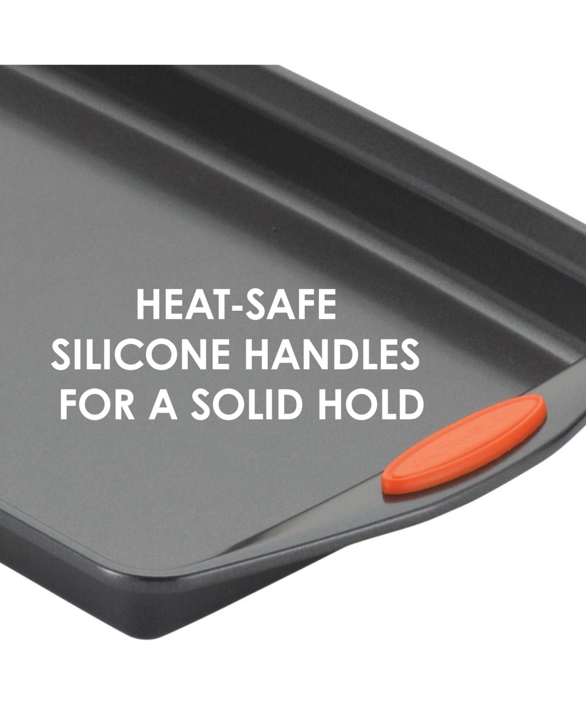 Rachael Ray Bakeware Oven Lovin' Nonstick Double Batch Cookie Pan and Utensil Set, 4-Pc., Orange Handles - Gray With Orange Grips