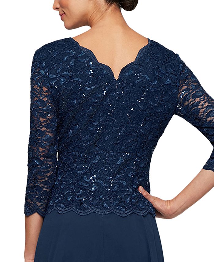 Alex Evenings Sequined Lace Contrast Dress & Reviews Dresses Women