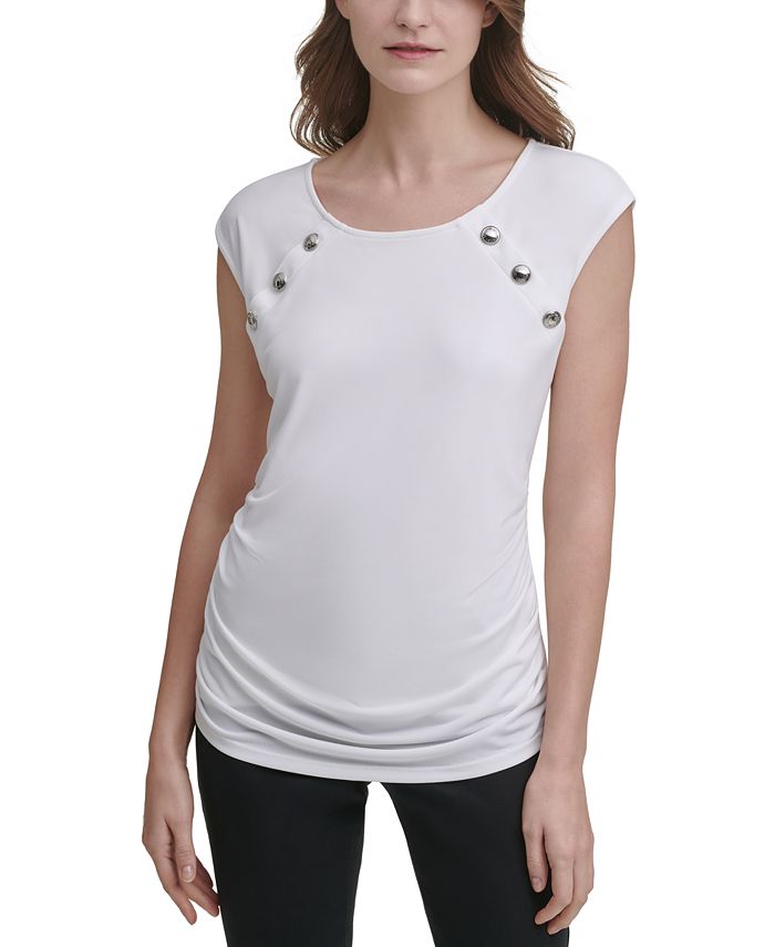 Calvin Klein Ruched MixedMedia Top Macy's