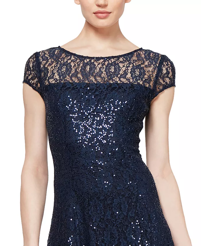 Women's Sequined Lace Midi Dresses - thumbnail 2