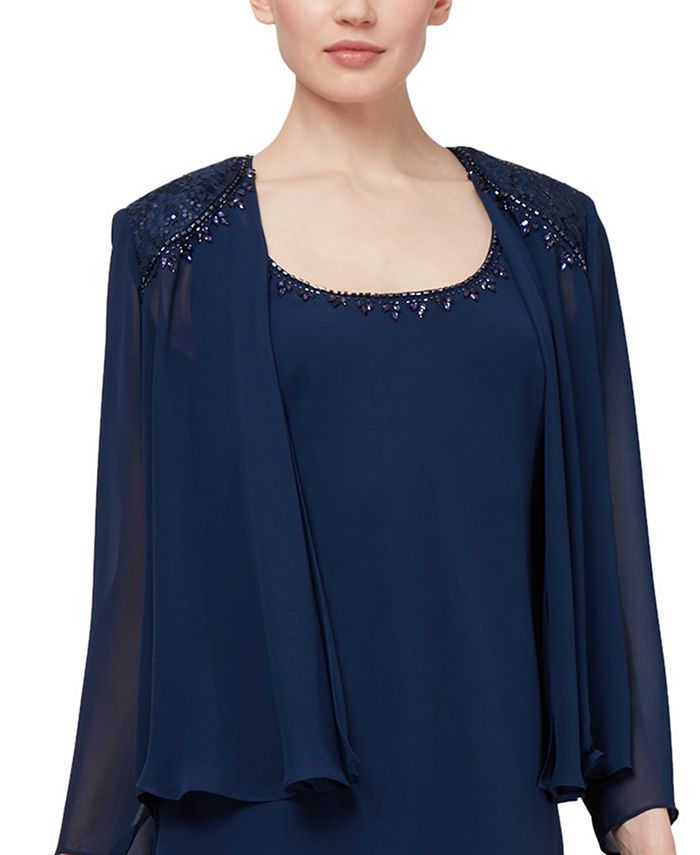 SL Fashions Embellished Tiered-Hem Dress & Jacket - Macy's