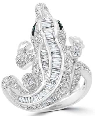 EFFY Collection EFFY® Diamond (1-3/8 ct. .) & Emerald Accent Alligator  Ring in 14k White Gold & Reviews - Rings - Jewelry & Watches - Macy's