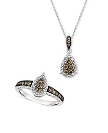 Chocolate Diamond & Nude Diamond Teardrop Cluster Jewelry in 14k White Gold