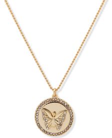 Gold-Tone Pavé Butterfly Pendant Necklace, 16" + 3" extender