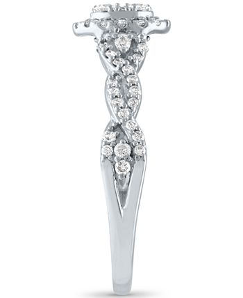 Macy's - Diamond Halo Cluster Engagement Ring (1/2 ct. t.w.) in 14k White Gold
