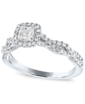 Diamond Princess Halo Engagement Ring (5/8 ct tw) in 14k White Gold