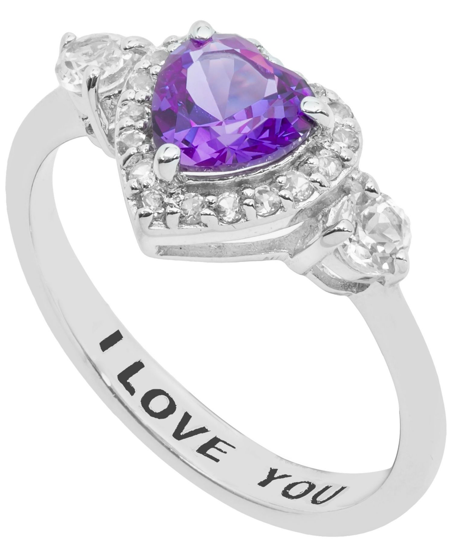 Amethyst (5/8 ct.t.w.) and White Topaz (1/2 ct.t.w.) 'I Love You' Message Ring in Sterling Silver