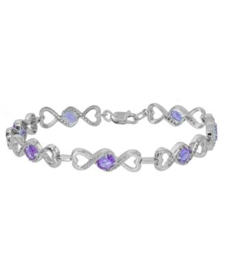 Macy's - Amethyst (3-1/2 ct. t.w) & White Topaz Heart Link Bracelet in Sterling Silver