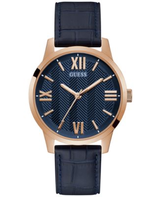 GUESS - Men's Blue Leather Strap Watch 42mm