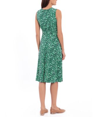 London Times Petite Printed Banded-Waist Midi Dress