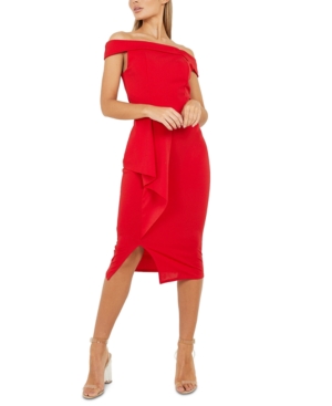 Quiz Ruffled-skirt Off-the-shoulder Dress In Red