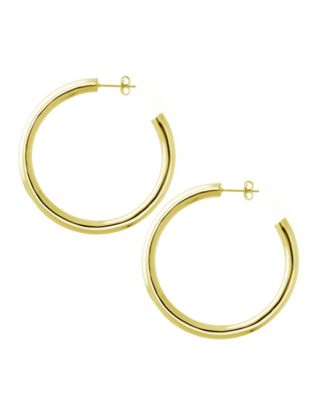 Medium Tube C Hoop Earring in 18K Gold Plate or Silver Plate