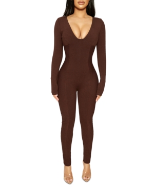 Naked Wardrobe Long-Sleeve Princess Cut Bustier Jumpsuit