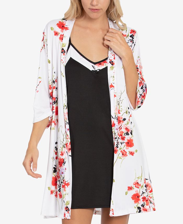 Linea Donatella Floral Print Chemise Nightgown Wrap Robe Set