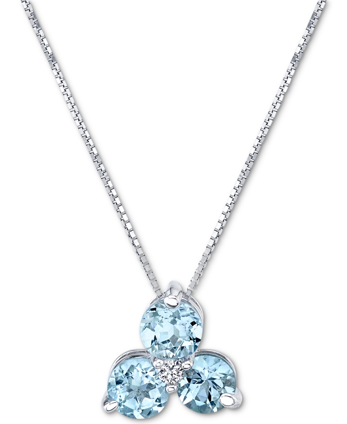 Shop Macy's Aquamarine (3/4 Ct. T.w.) & Diamond Accent Flower 18" Pendant Necklace In 14k White Gold