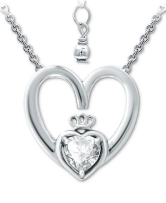 Cubic Zirconia Claddagh Heart 16" Pendant Necklace