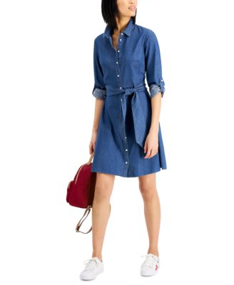 tommy hilfiger cotton denim shirtdress