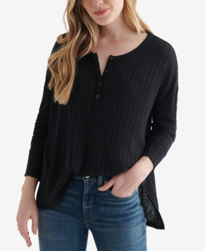 Lucky Brand SOFT RIBBED COTTON HENLEY TOP