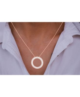 Cubic Zirconia Baguette and Round Sterling Silver Open Circle Necklace (Also in 14k Gold Over Silver or 14k Rose Gold Over Silver)