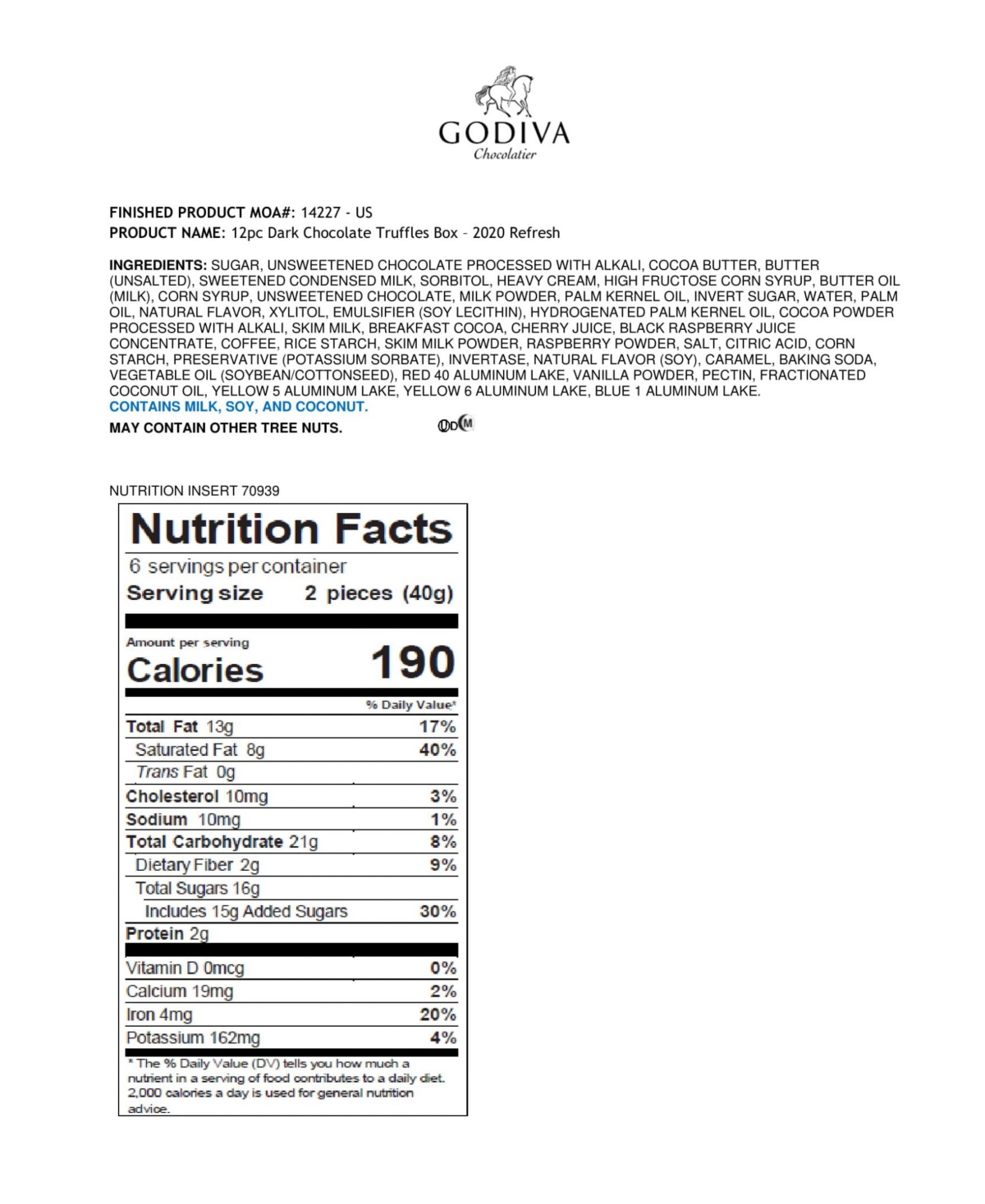 Godiva Dark Truffles Gift Box, 12 Pieces In Transparent