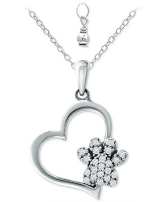 Cubic Zirconia Heart & Paw 18" Pendant Necklace