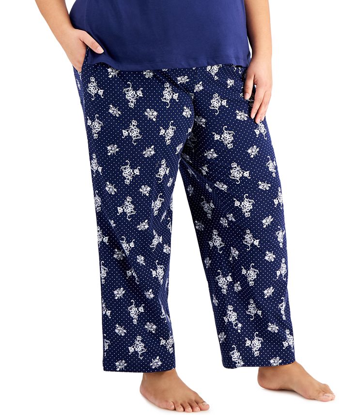 Charter Club Plus Size Cotton Knit Pajama Pants, Created for