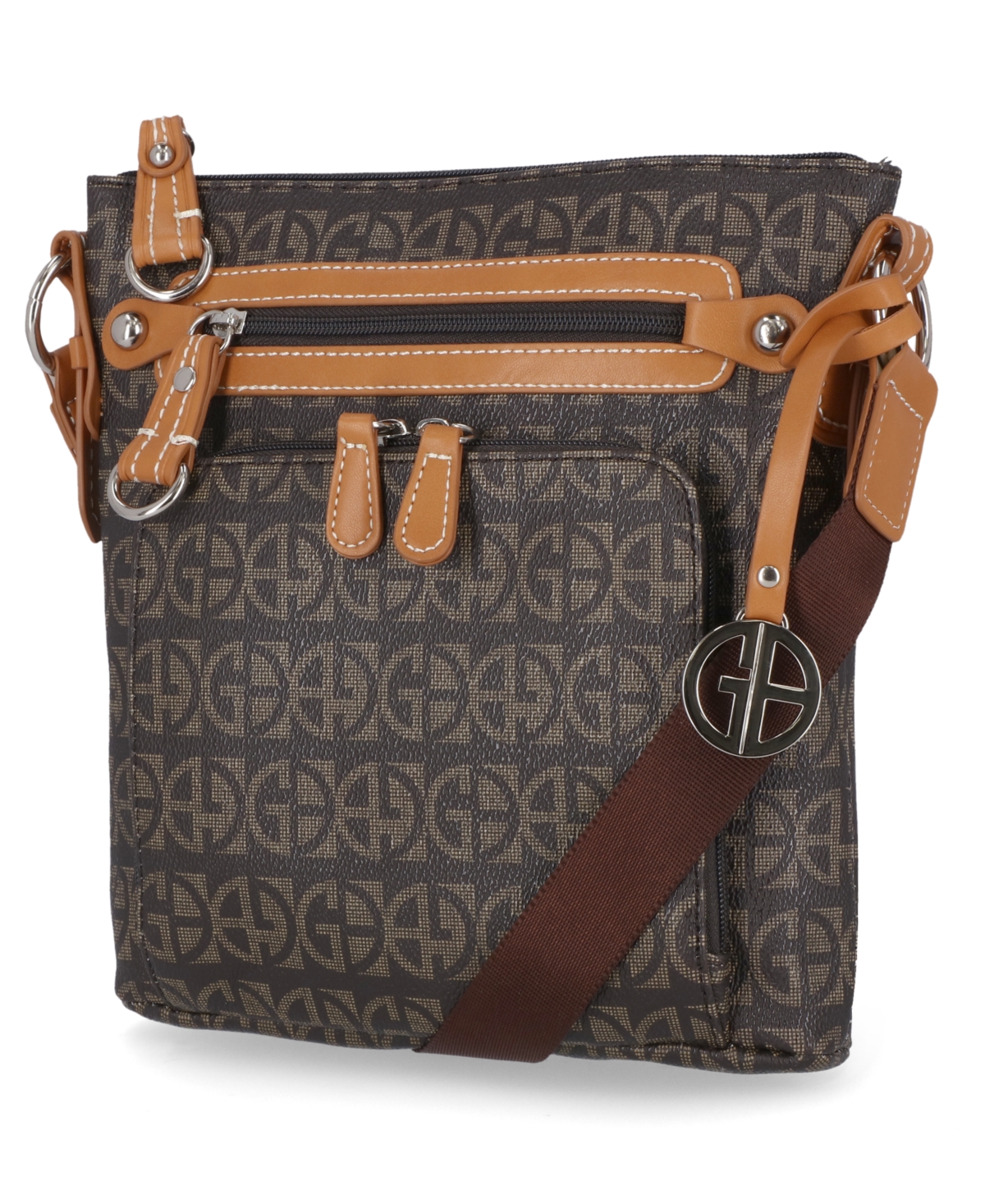 Giani Bernini Block Signature Crossbody, Created For Macy's In Brown,silver