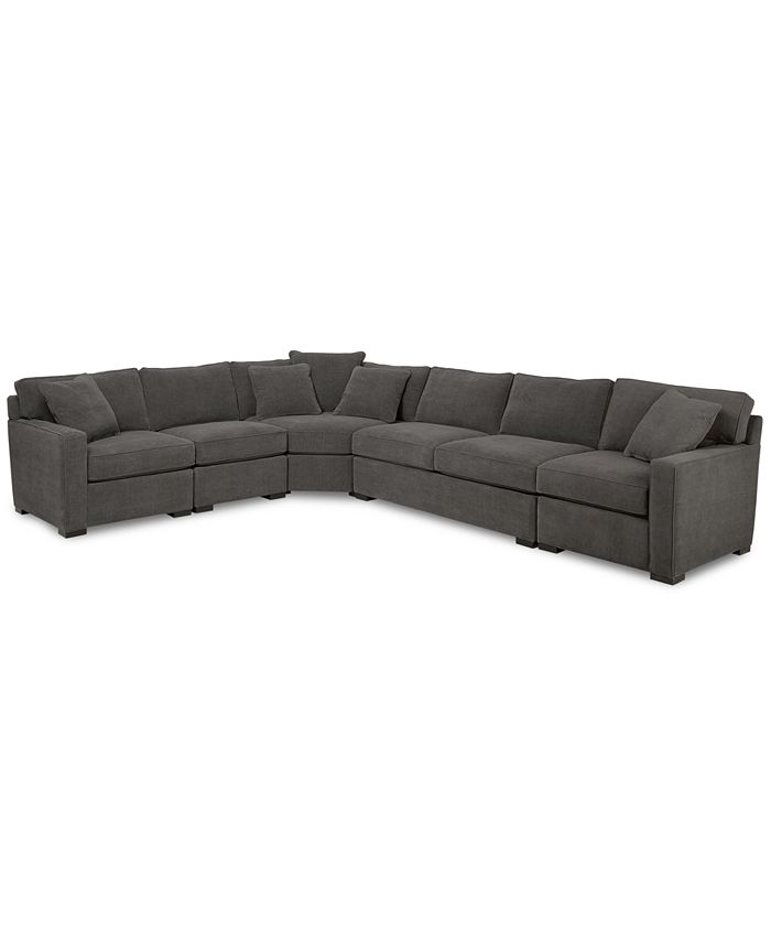 5 Piece Fabric Sectional Sofa, Leather Sofa With Fabric Ottoman