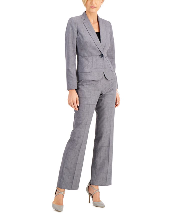 Le Suit Petite Windowpane Pantsuit - Macy's