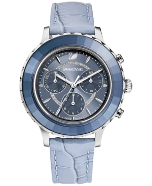Shop Swarovski Women's Swiss Chronograph Octea Lux Blue Crocodile Leather Strap Watch 38mm In Navy