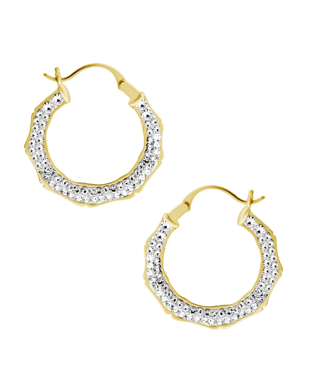 Clear Crystal Pave Bamboo Hoop Earring Gold Plate - Gold
