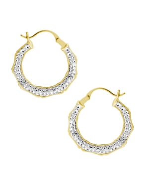 Essentials Clear Crystal Pave Bamboo Hoop Earring Gold Plate