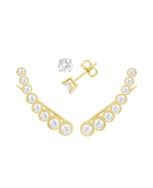 Essentials Cubic Zirconia Stud & Graduated Climber Set In Silver Plate Or Gold Plate